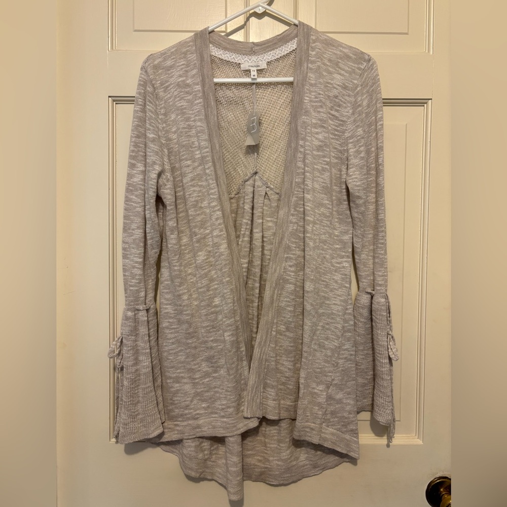 Cream long sleeve Cardigan bow angel knit cozy travel business pullover jacket